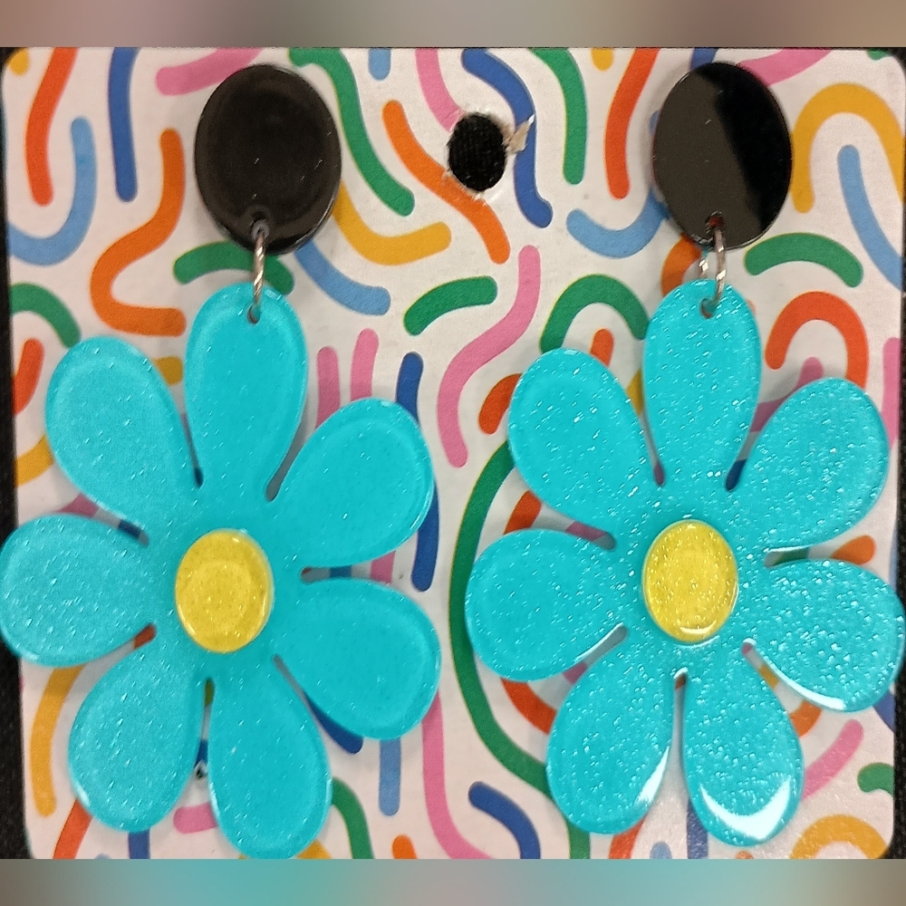 Blue and Yellow Flower Earrings